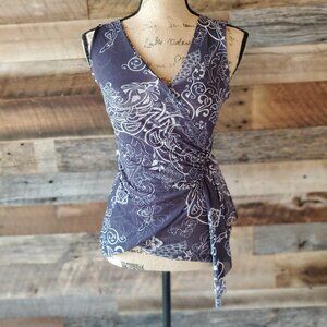 Blue and cream sleeveless top